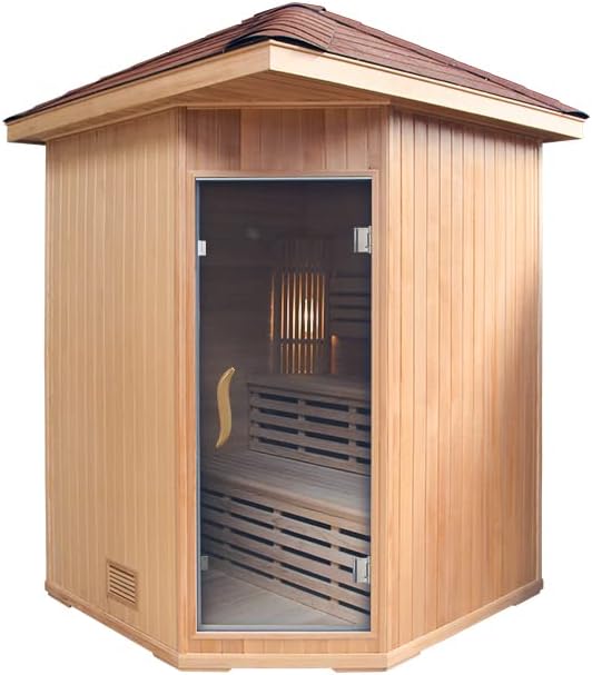 Canadian Hemlock Outdoor Triple Bench Wet or Dry Traditional Swedish Steam Sauna SPA with 9KW Heater