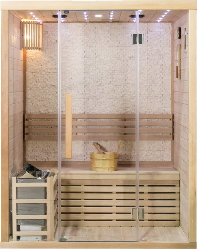 Canadian Hemlock Swedish Wet Dry Traditional Steam Sauna Spa for 2 Person- 4.5KW Heater with Upgraded Digital Control Panel for Two Person Wet/Dry Traditional Sauna Spa! CE Approved